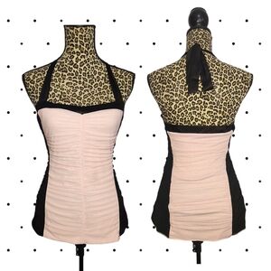 le chateau Black and Blush Pink Halter Ruched Camisole